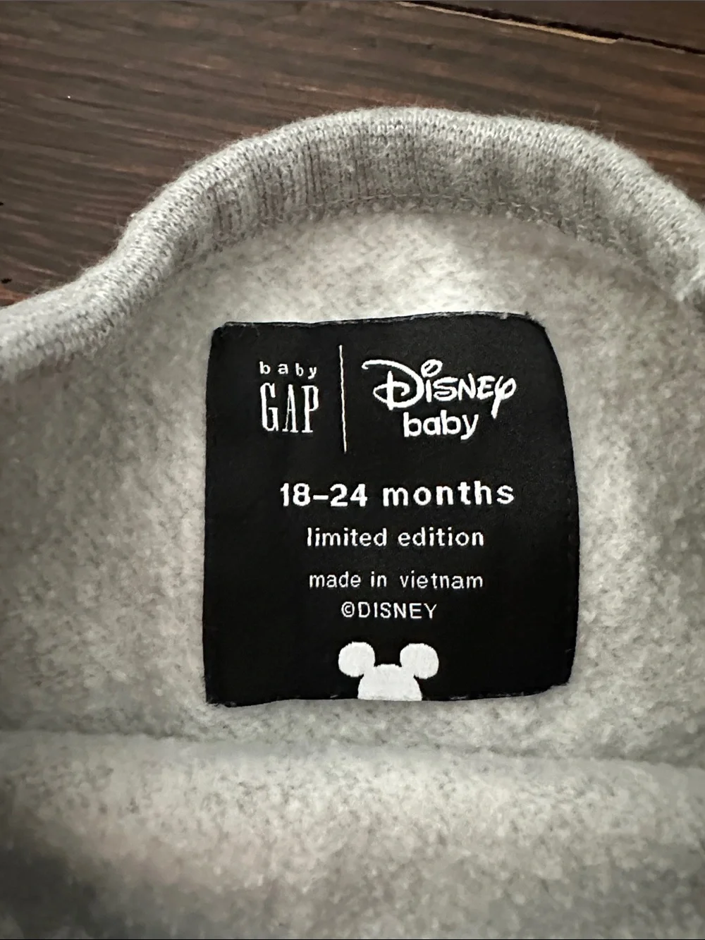 GAP Heather Gray Mickey Mouse Repeat Graphic Sweatshirt with Navy & Red Accents